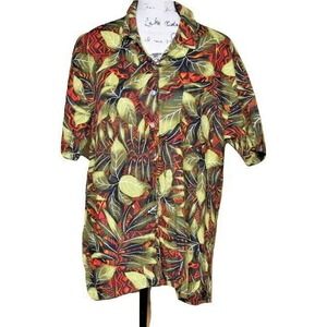 Chicos Design Size 2 Womens Large Hawaiian Shirt Linen Short Sleeves Camp
